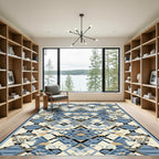 Geometric Blue Ochre Tribal Diamonds Rug