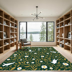 Emerald Green Willow Bird Daisy Rug