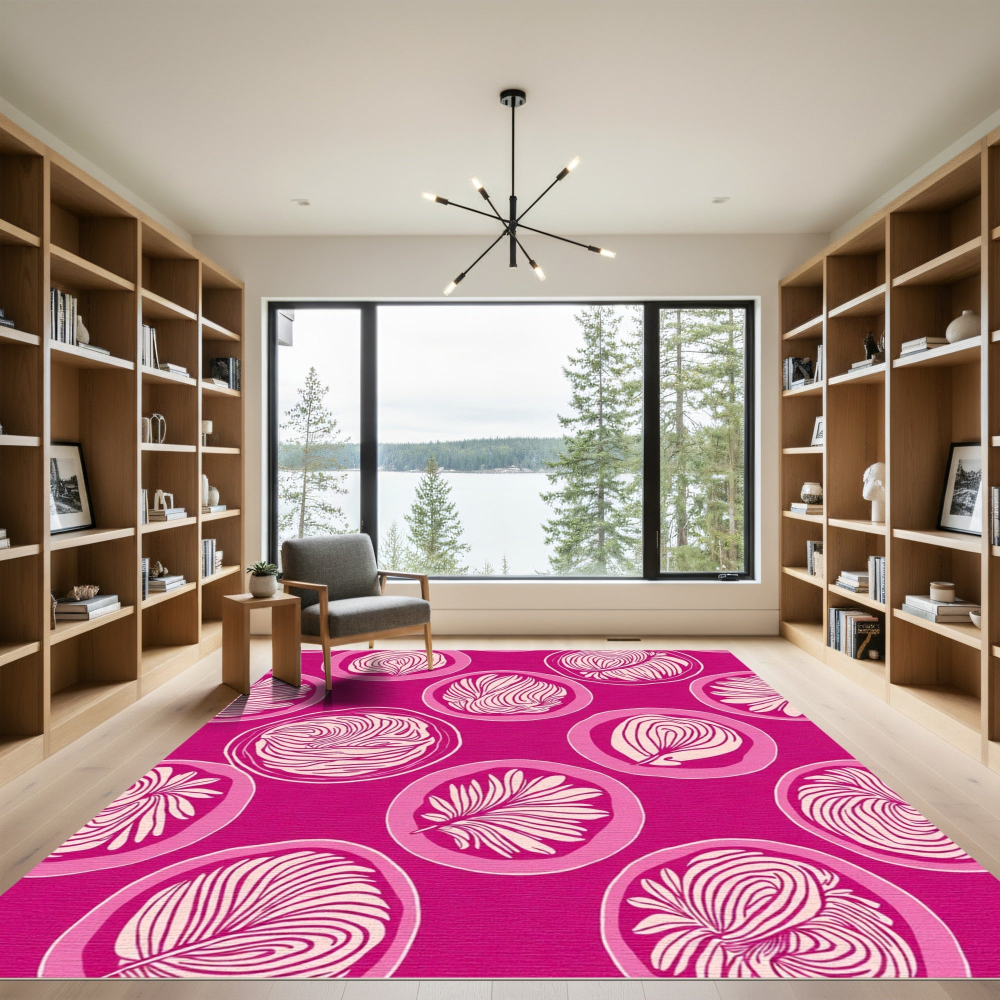 Pink Circles Abstract Botanical Ripples Rug
