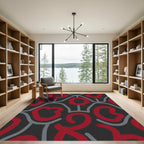 Bold Red Abstract Swirl Grid Rug