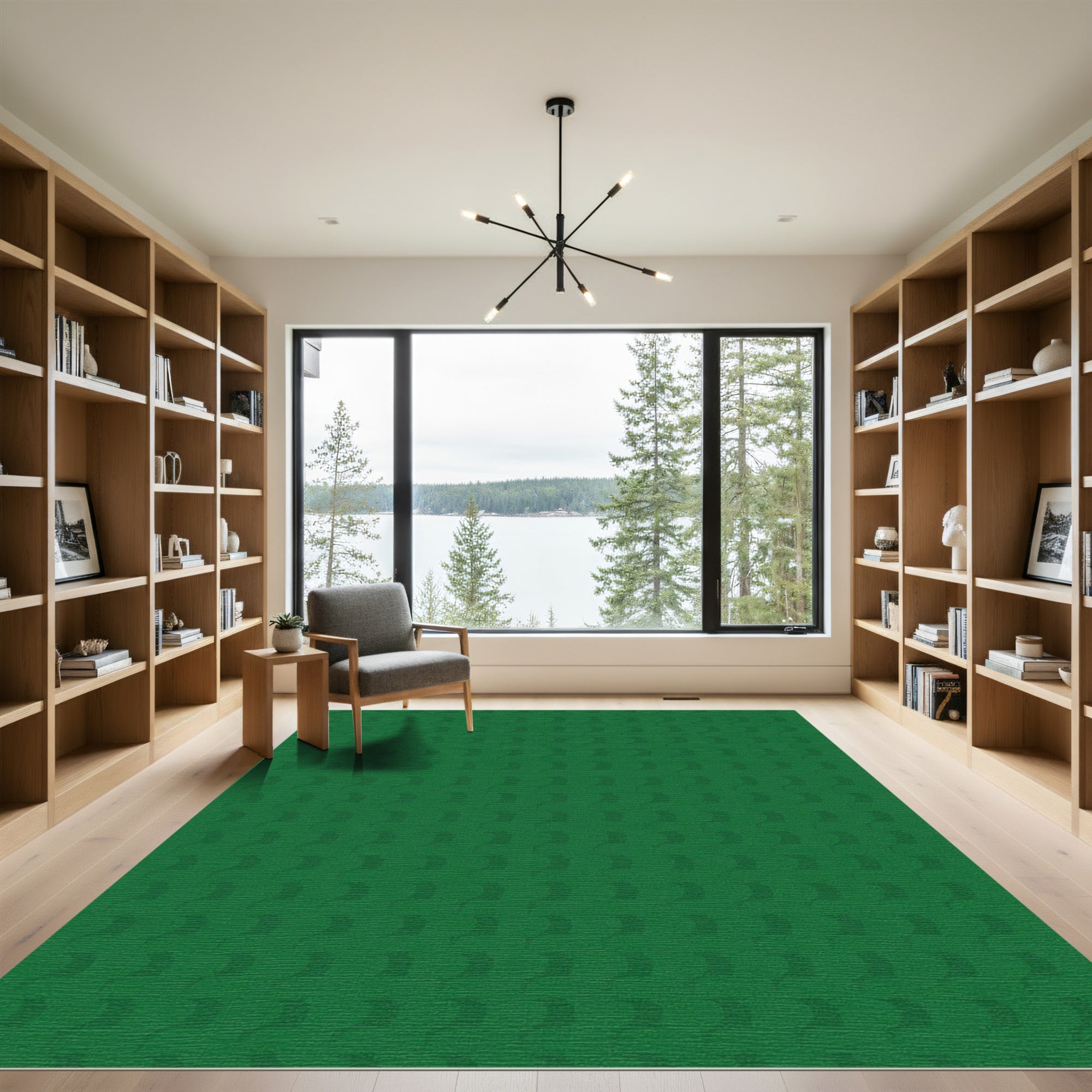 Deep Emerald Repeating Curve Abstraction Rug
