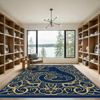 Regal Blue Golden Feline Ornate Rug