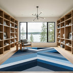 Oceanic Blue Chevron Geometric Layers Rug
