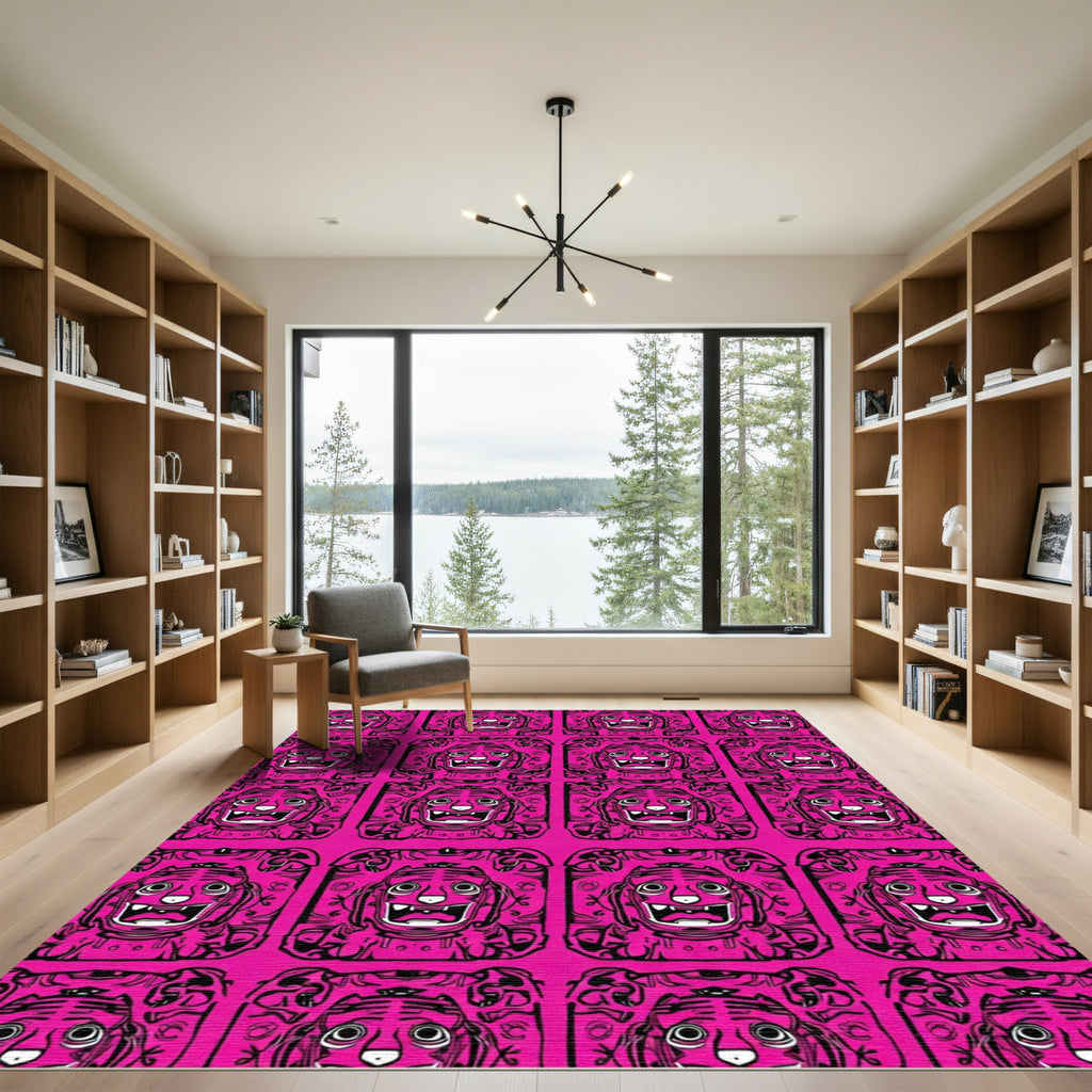 Vibrant Pink Tiger Face Collage Rug