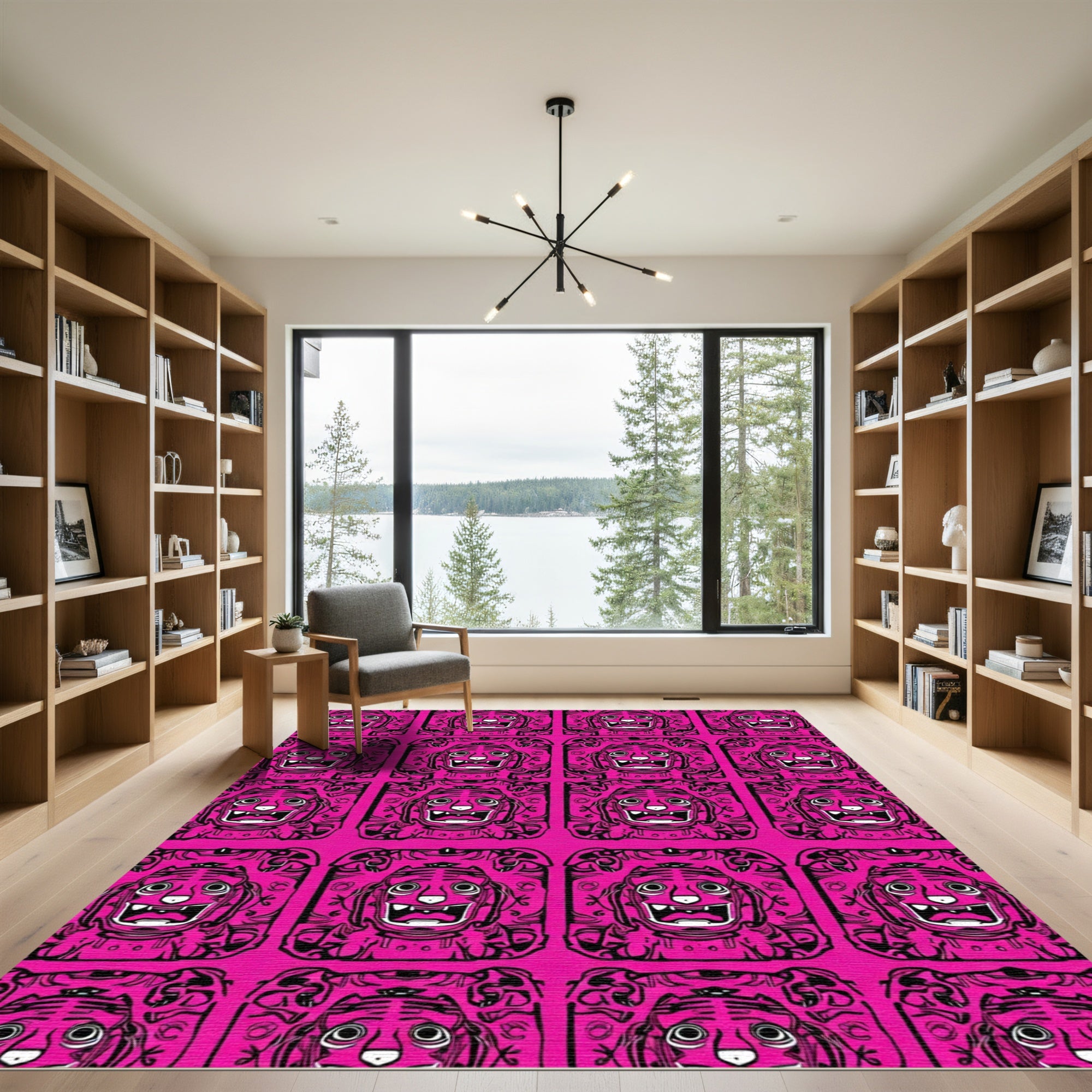 Vibrant Pink Tiger Face Collage Rug