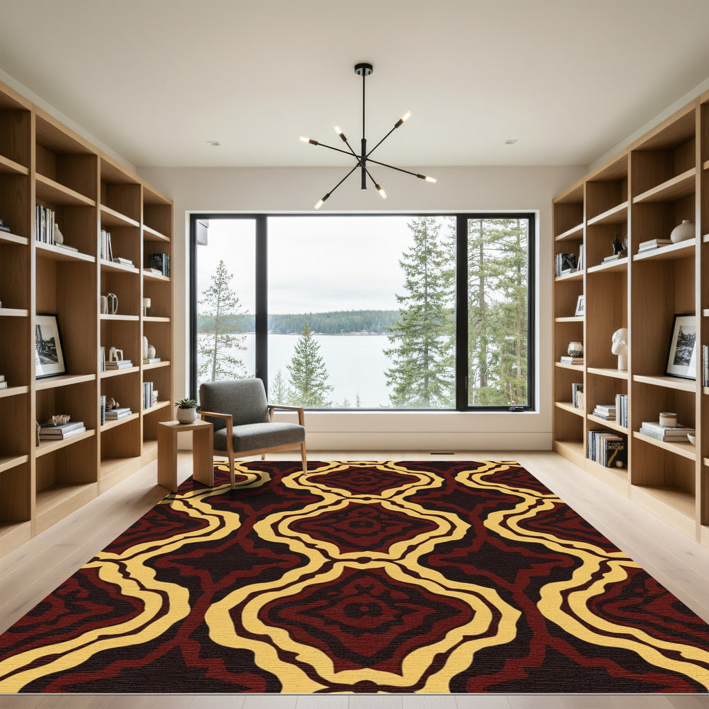 Deep Red Ochre Geometric Arabesque Rug