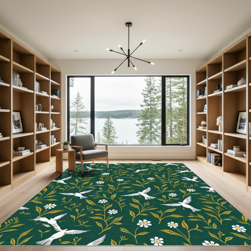 White Birds Golden Foliage Garden Rug