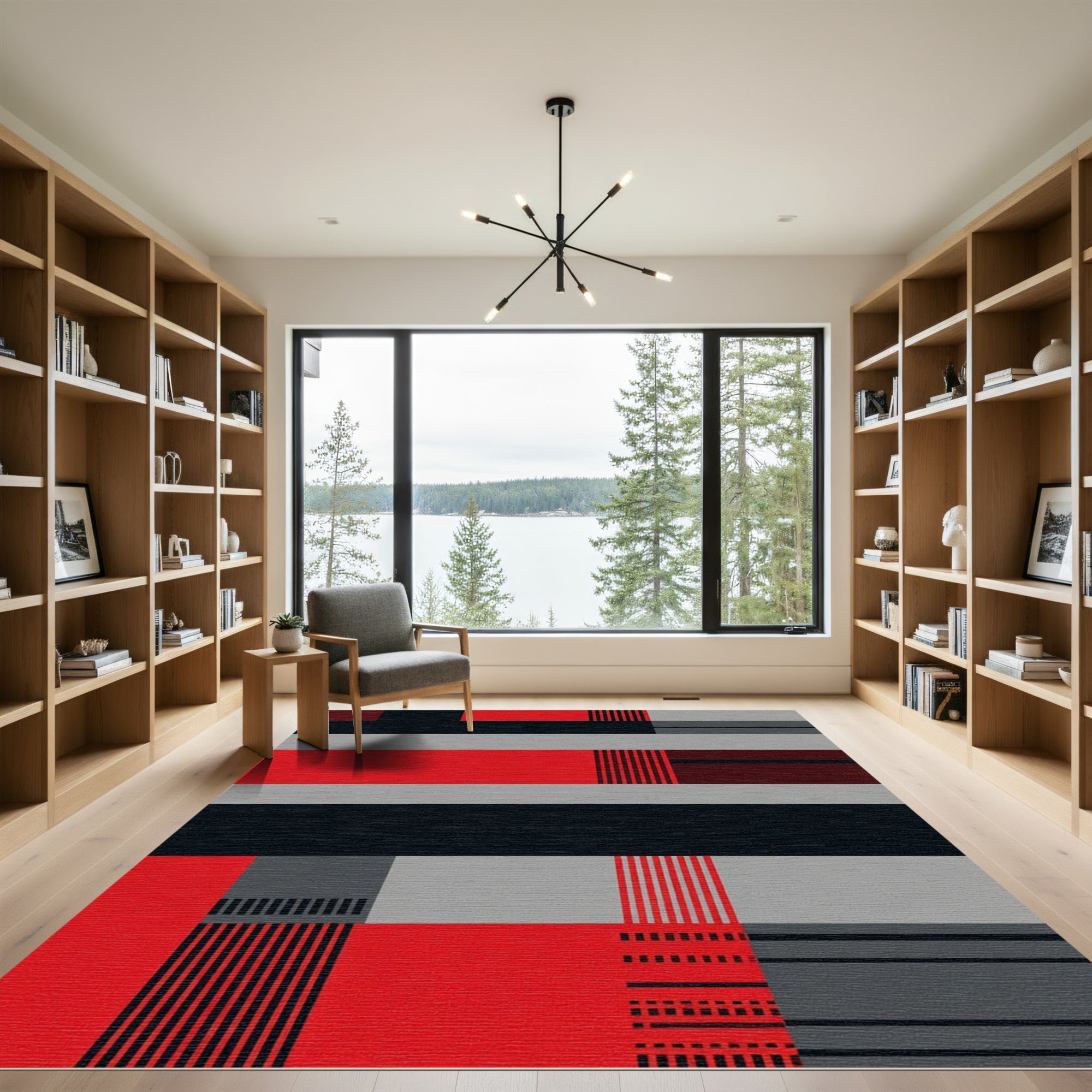 Bold Red Geometric Abstract Stripes Rug