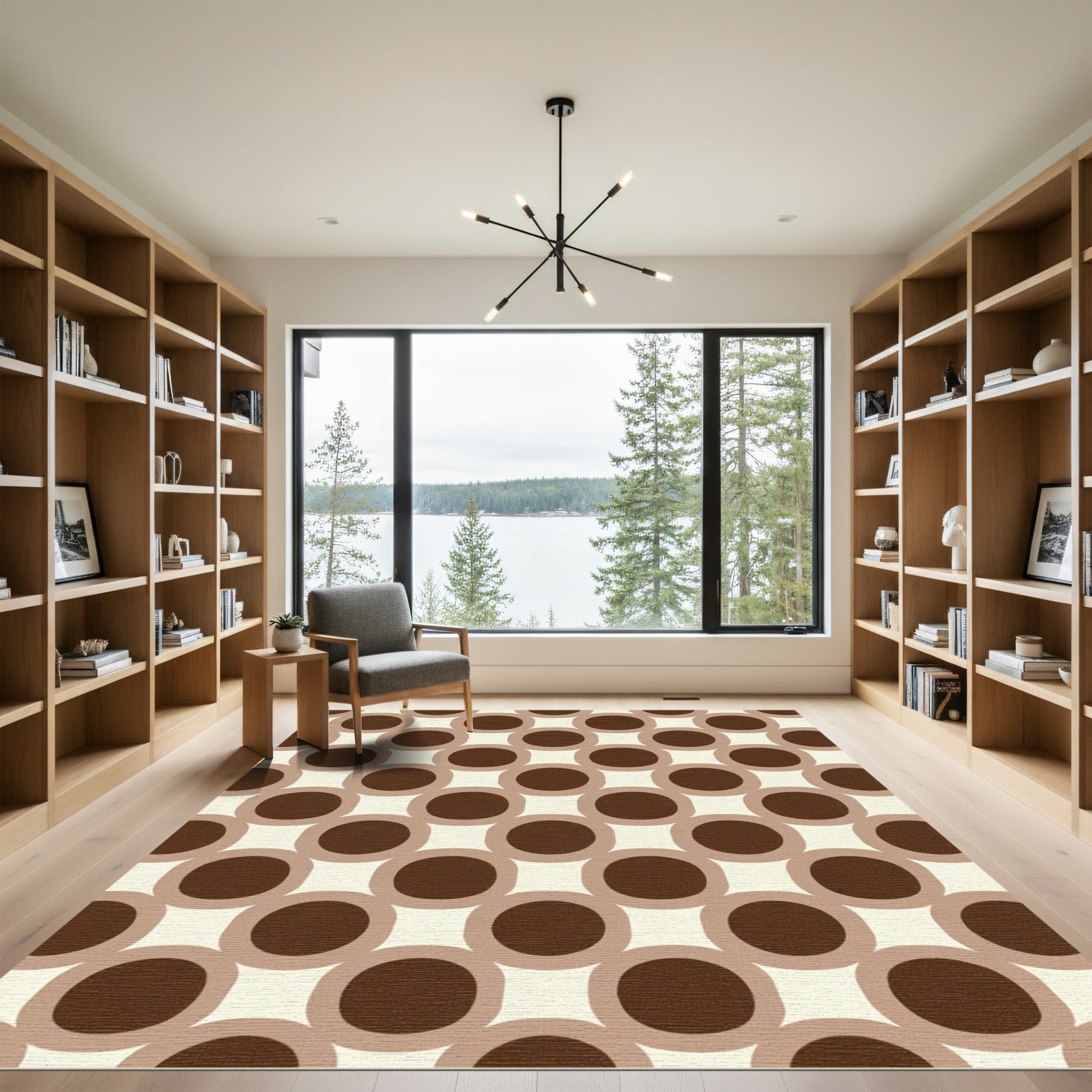 Retro Brown Circle Grid Rug