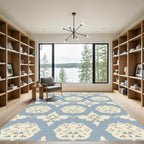 Pale Blue Cream Baroque Floral Rug