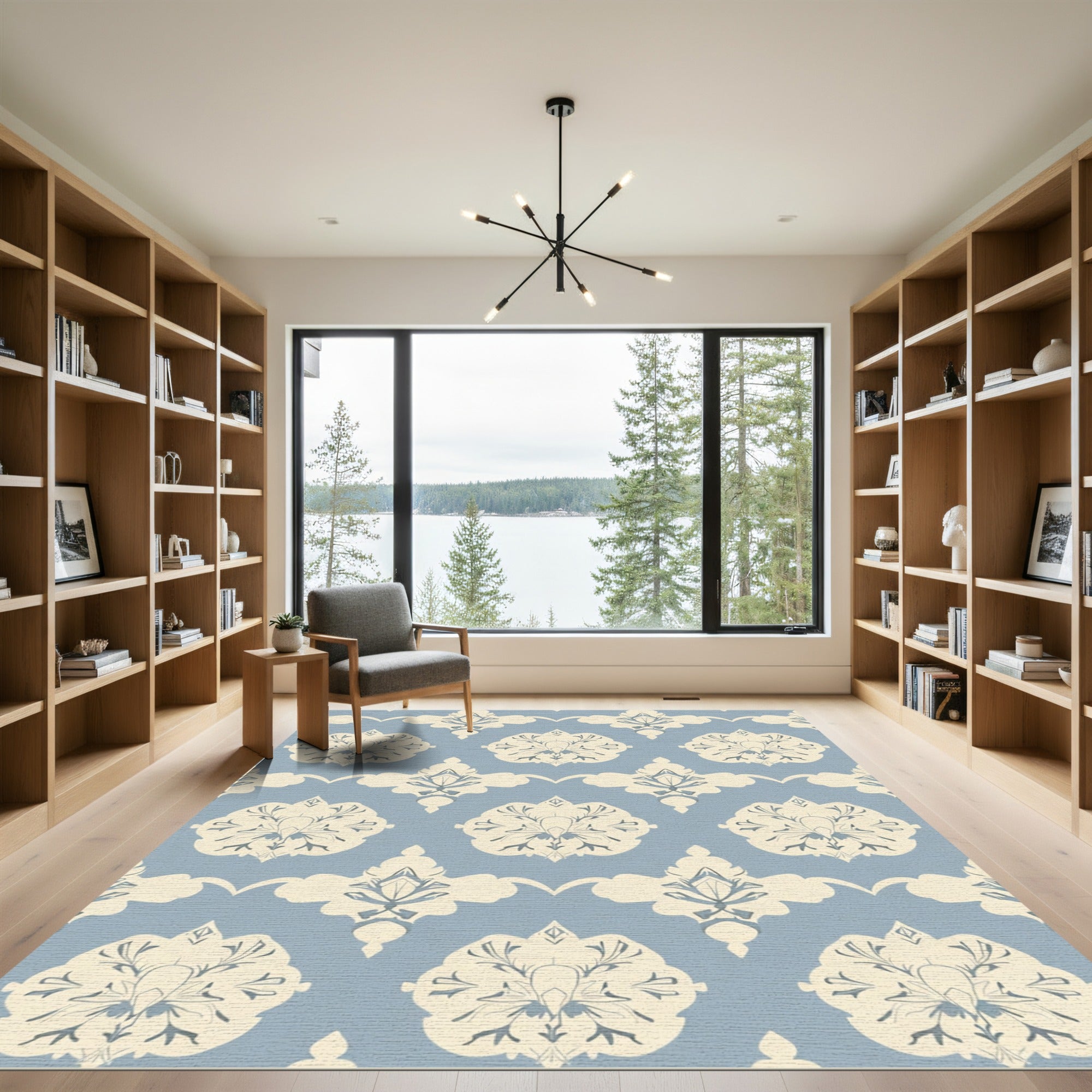 Pale Blue Cream Baroque Floral Rug