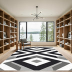 Geometric Diamond Inlay Black White Rug