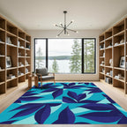 Deep Blue Leafy Abstract Squares Rug