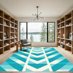 Aqua Teal Chevron Stripe Arrangement Rug