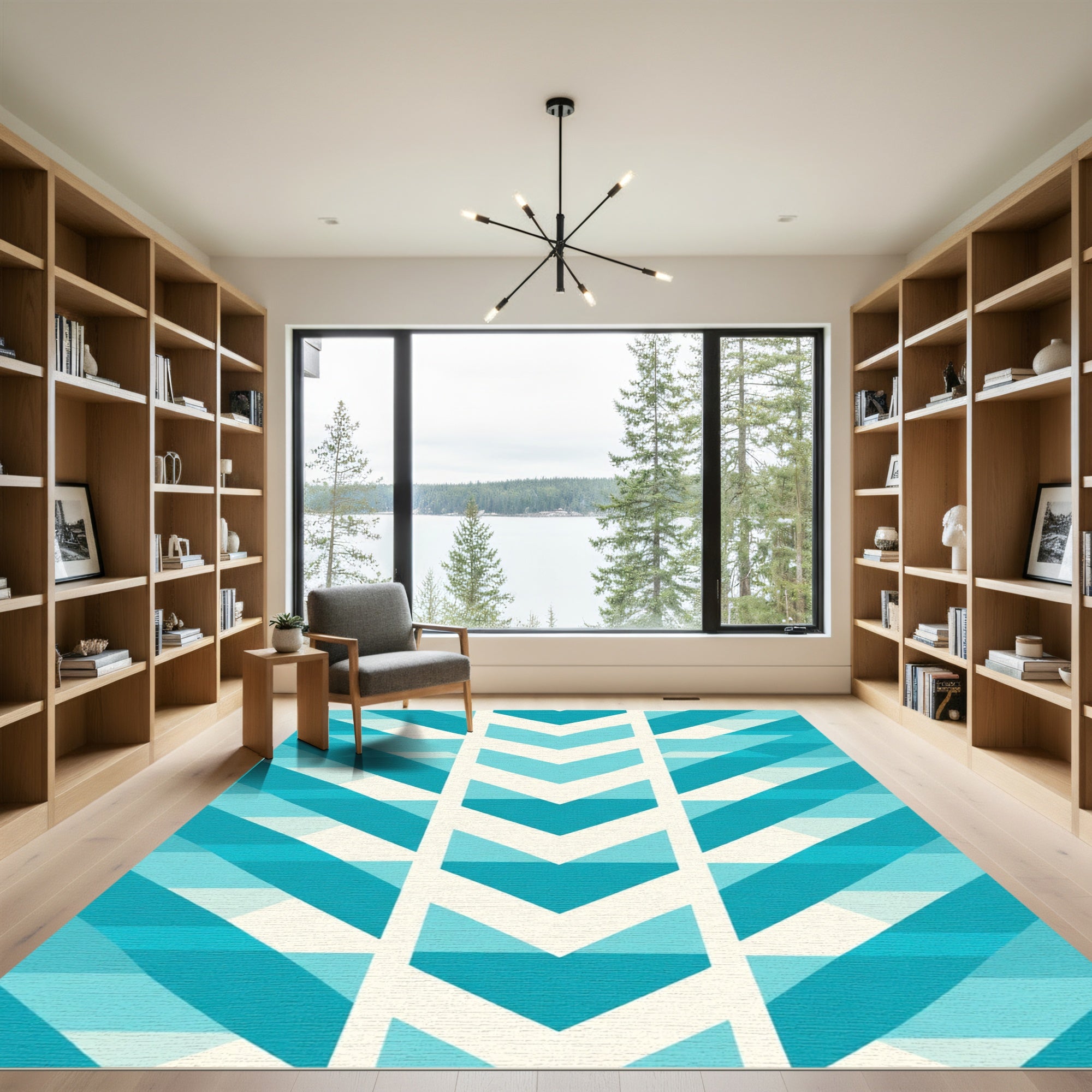 Aqua Teal Chevron Stripe Arrangement Rug