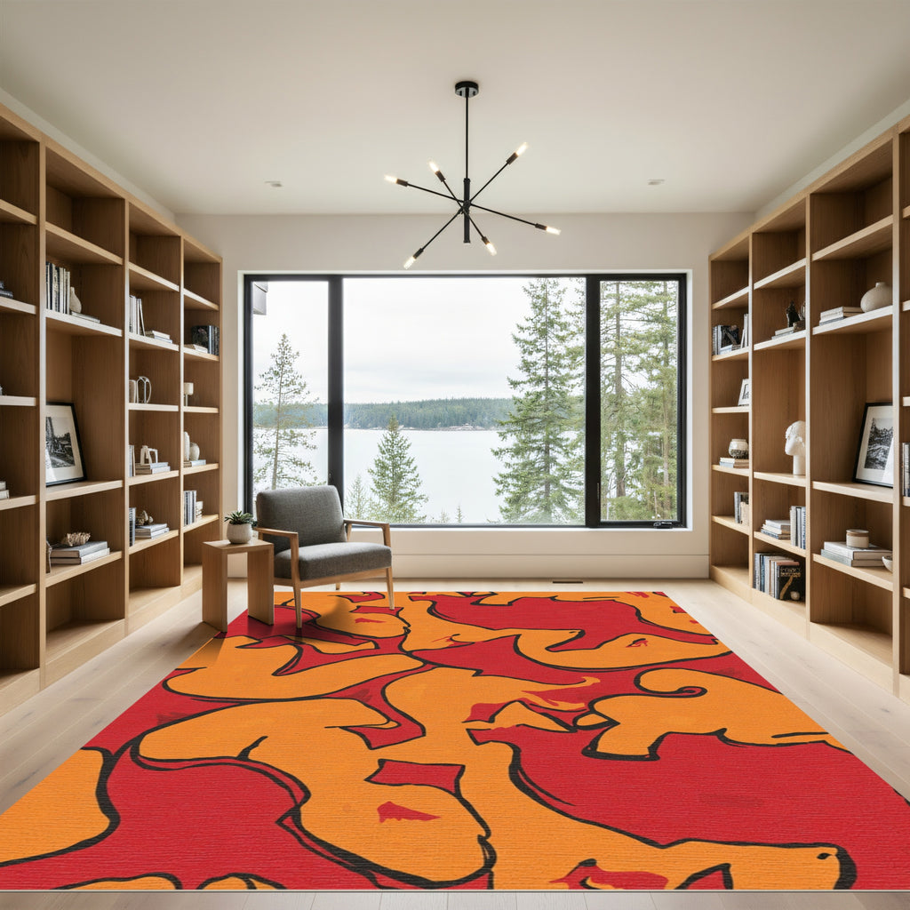 Bold Orange and Red Abstract Forms Rug