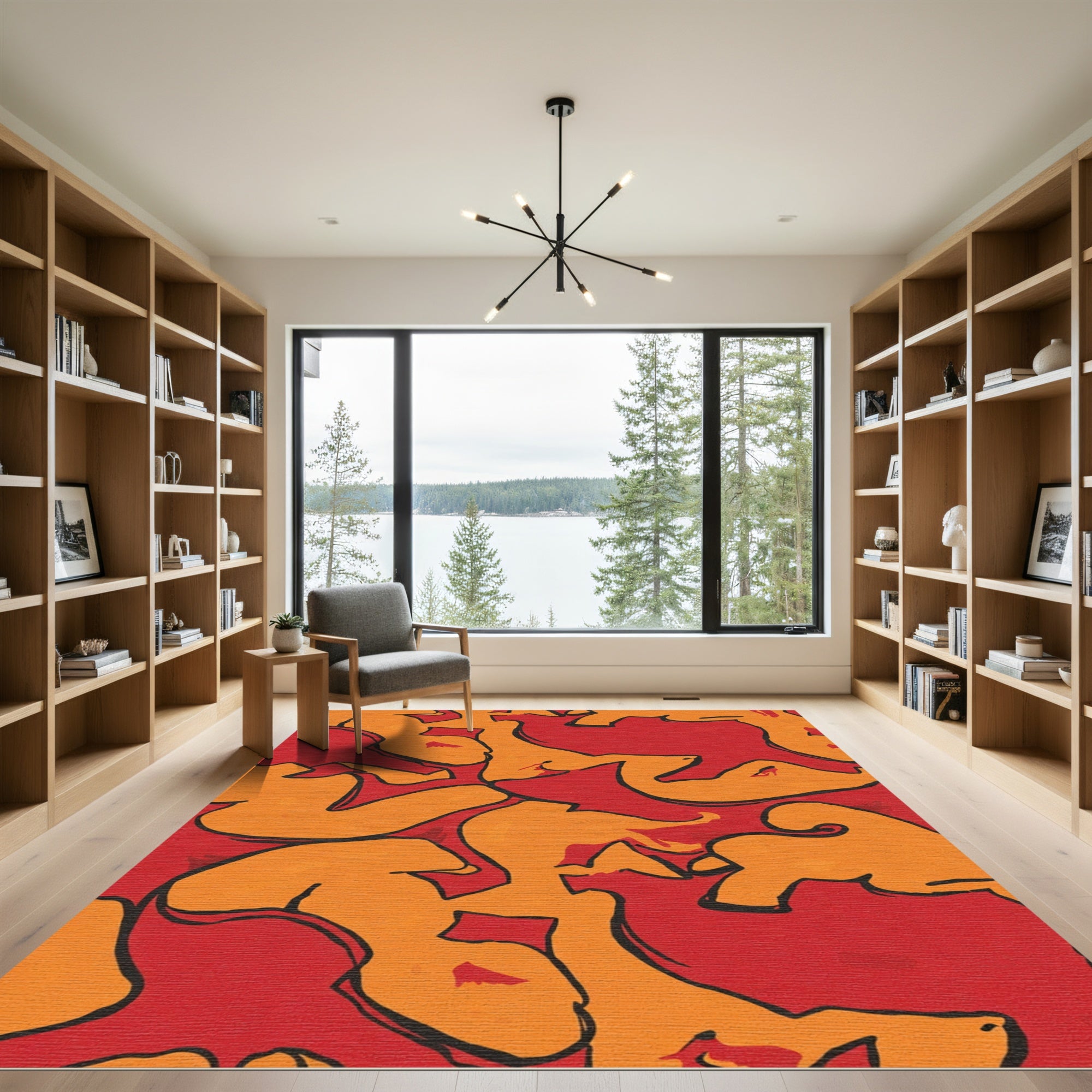 Bold Orange and Red Abstract Forms Rug