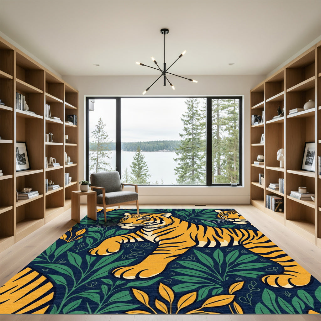Bold Tiger Jungle Leaf Collection Rug