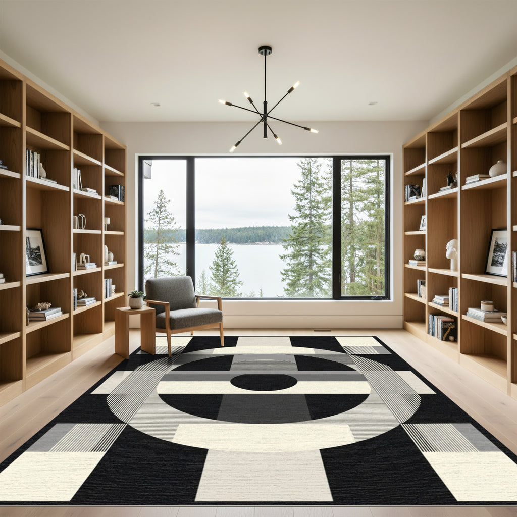 Monochromatic Geometric Abstract Circle Forms Rug