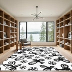 Abstract Black Whimsical Clover Spots Rug