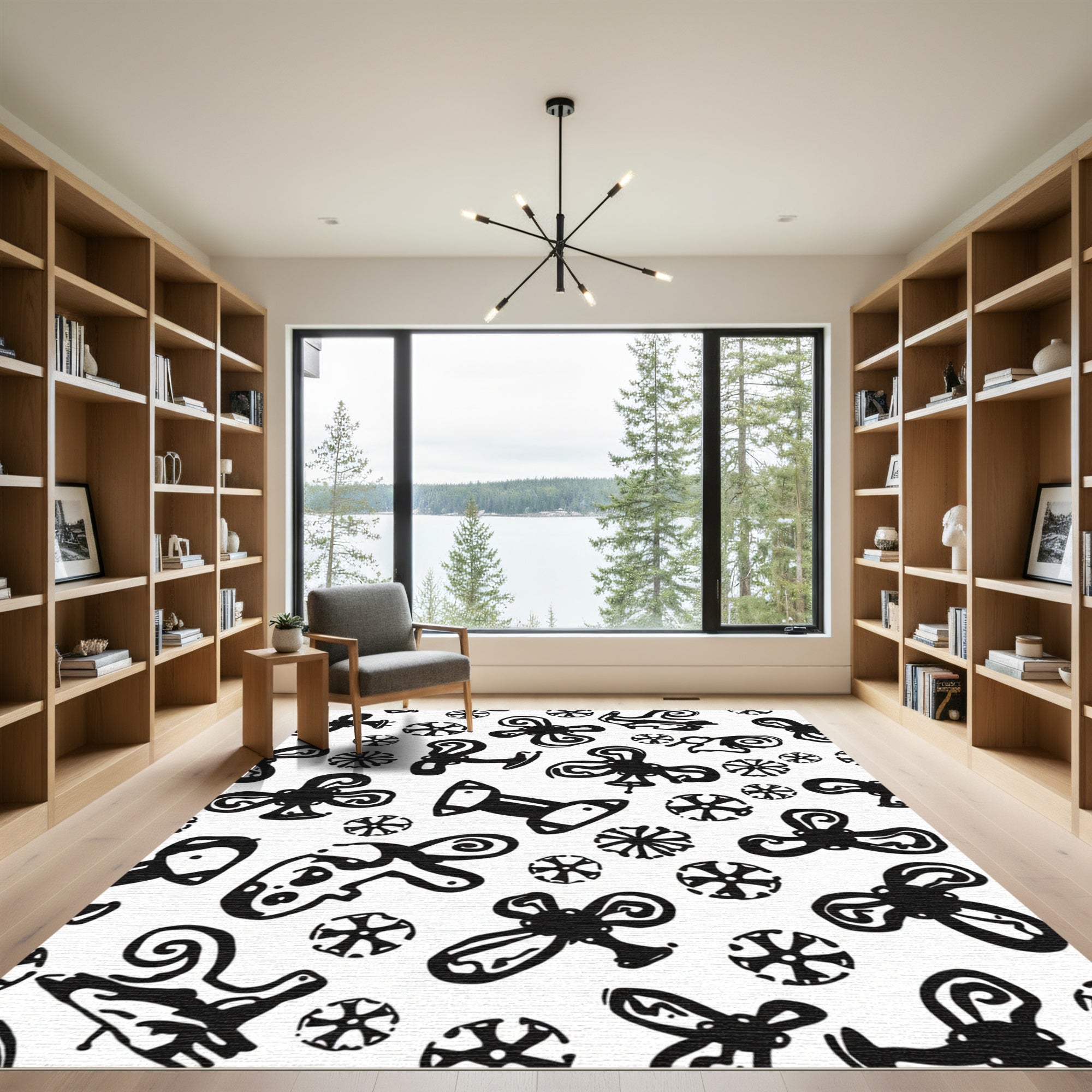 Abstract Black Whimsical Clover Spots Rug