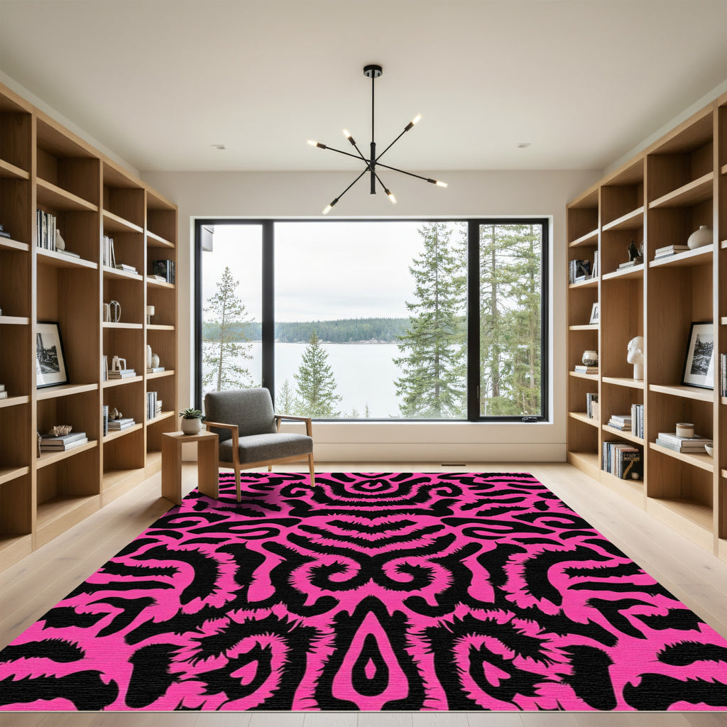 Vibrant Pink Black Organic Swirl Rug