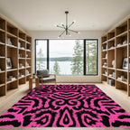 Vibrant Pink Black Organic Swirl Rug