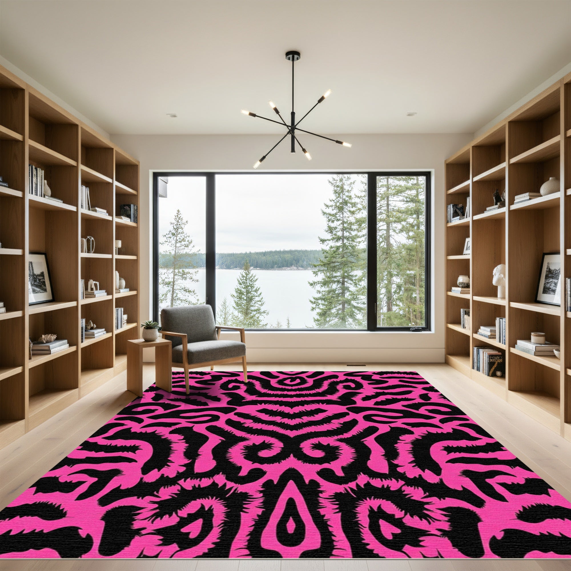 Vibrant Pink Black Organic Swirl Rug