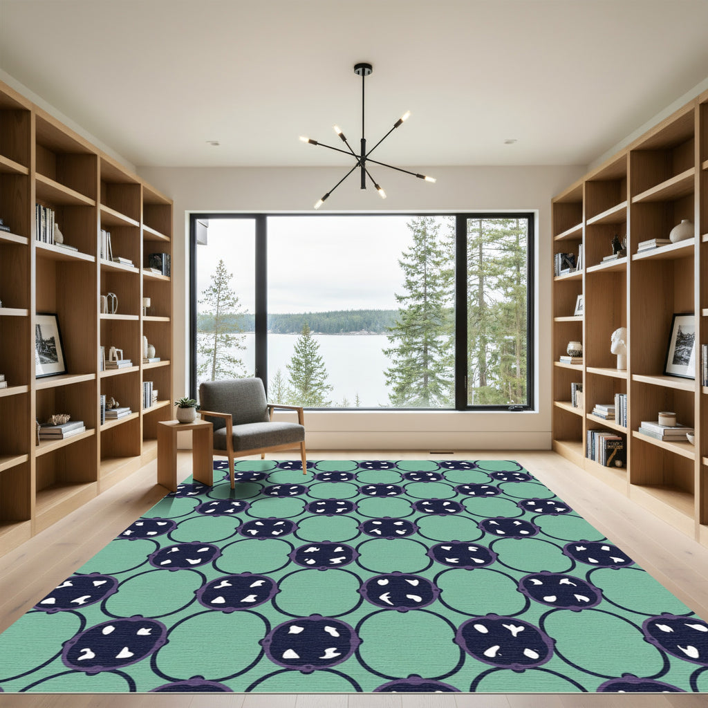 Teal Circles Geometric Medallion Rug