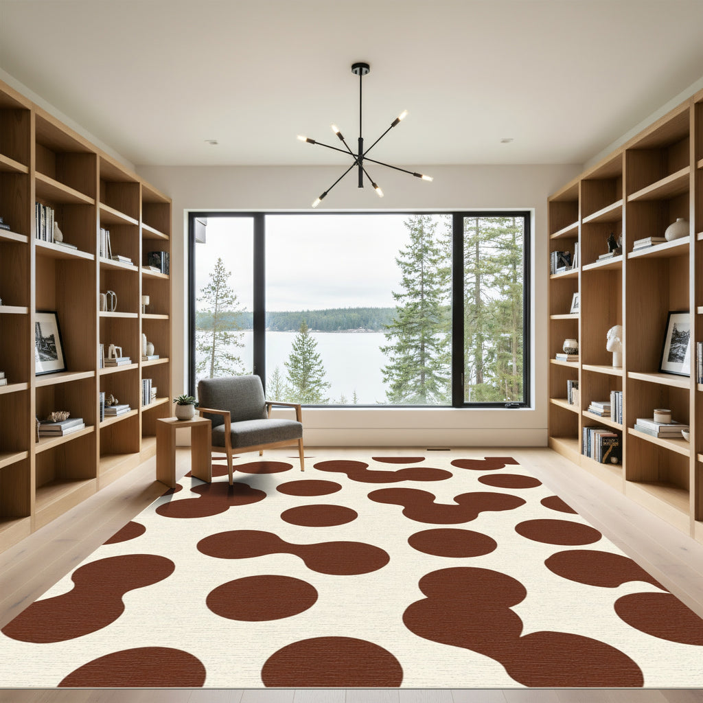 Brown Cream Abstract Blob Rug