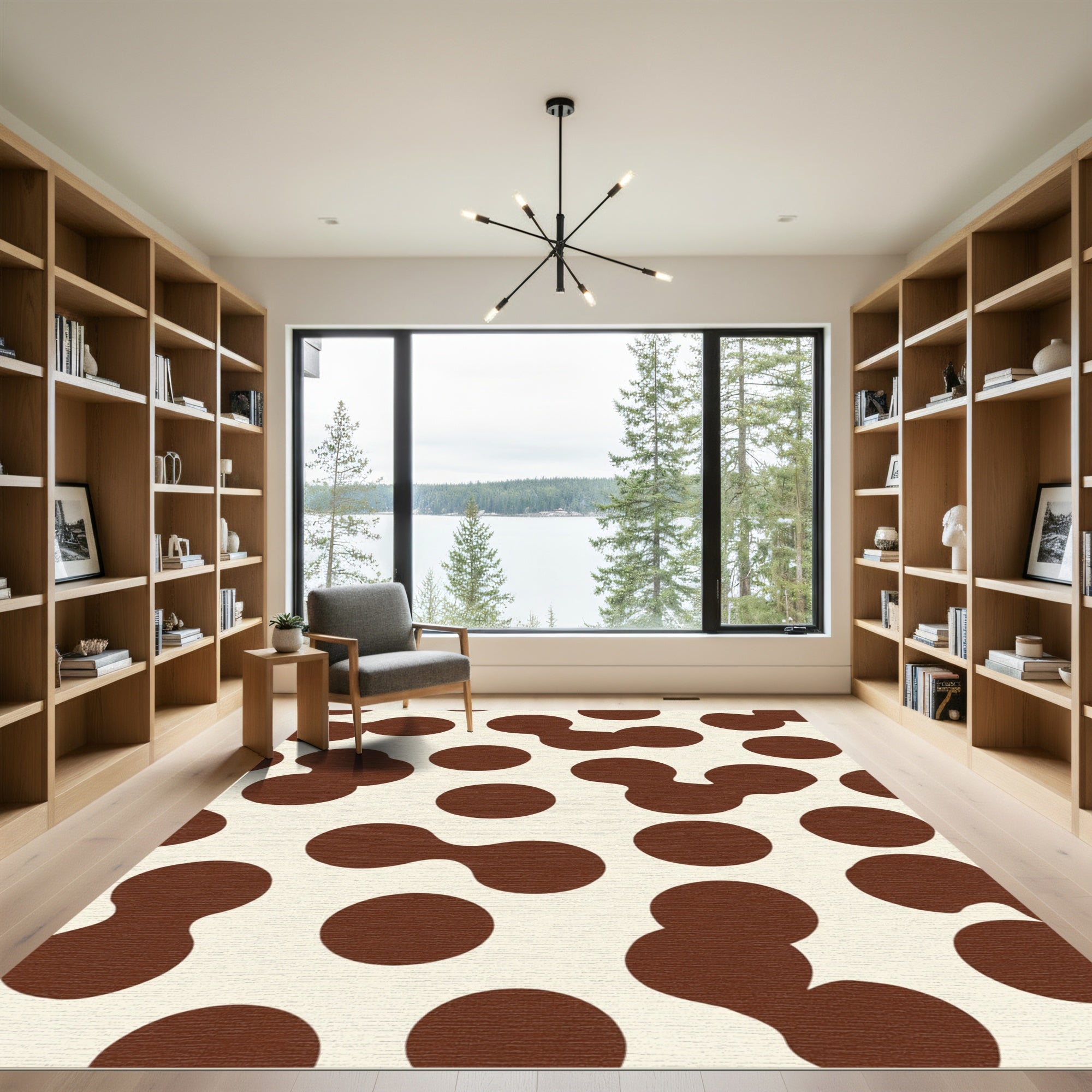Brown Cream Abstract Blob Rug
