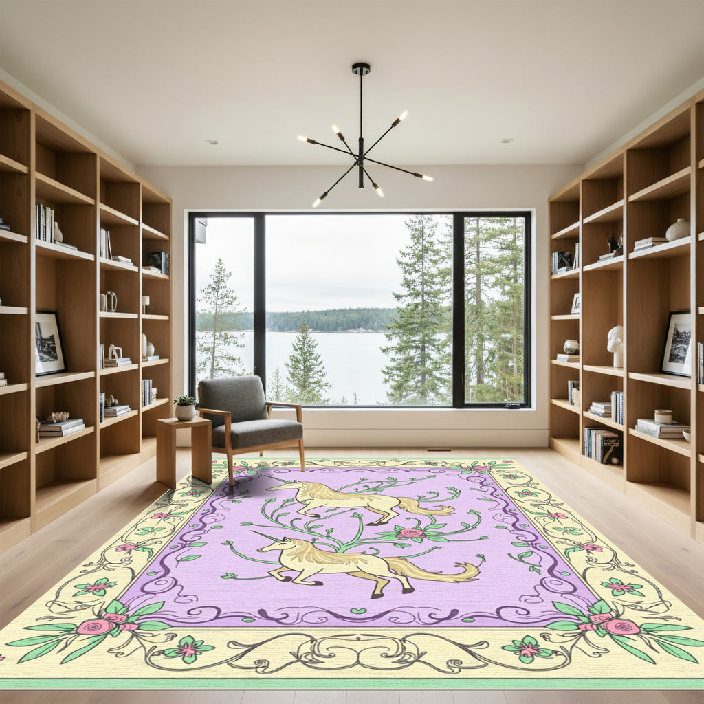 Whimsical Light Yellow Unicorn Garden Rug