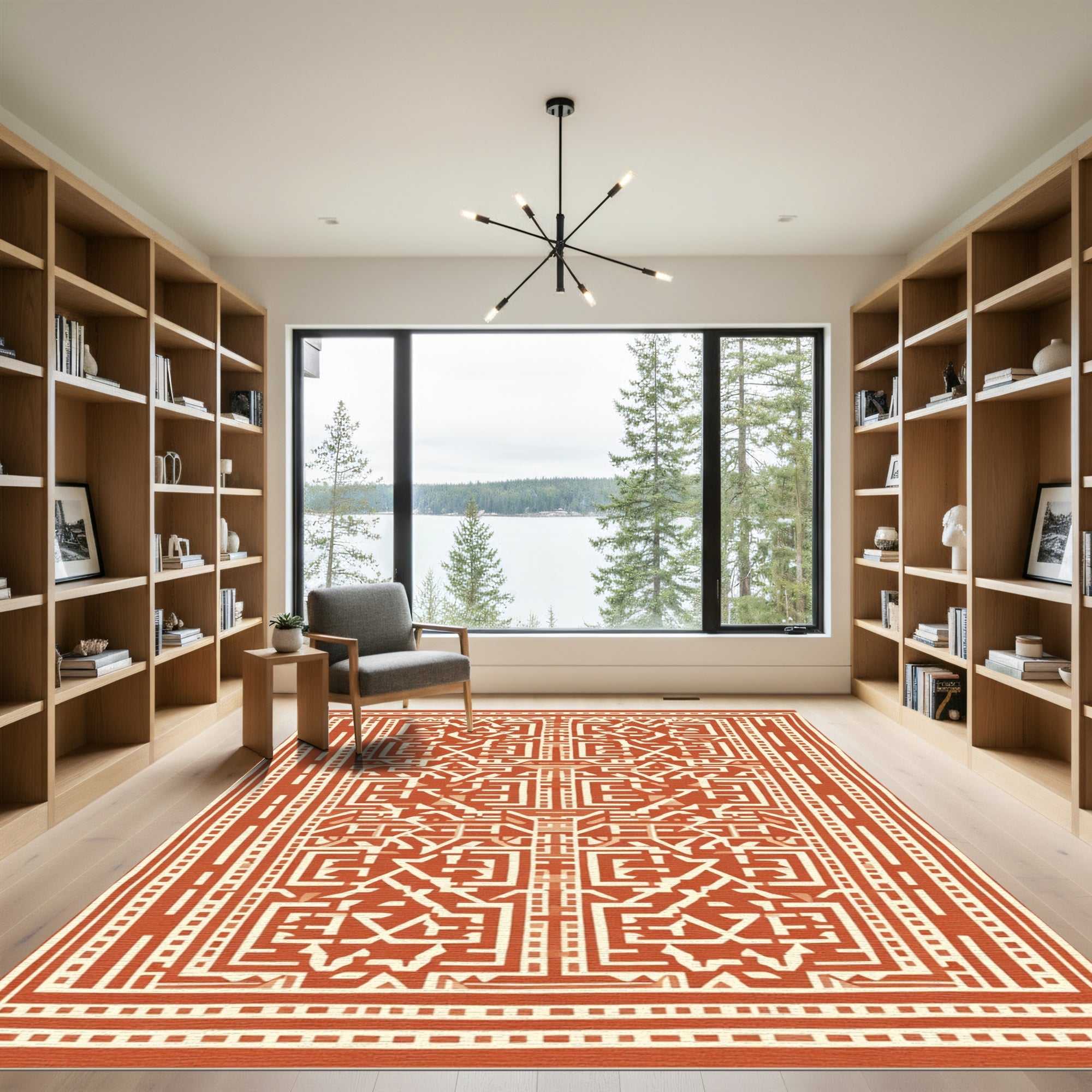 Terracotta Textured Geometric Maze Rug