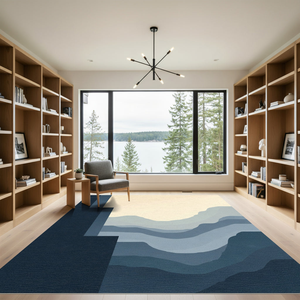 Layered Blue Mountain Landscape Rug