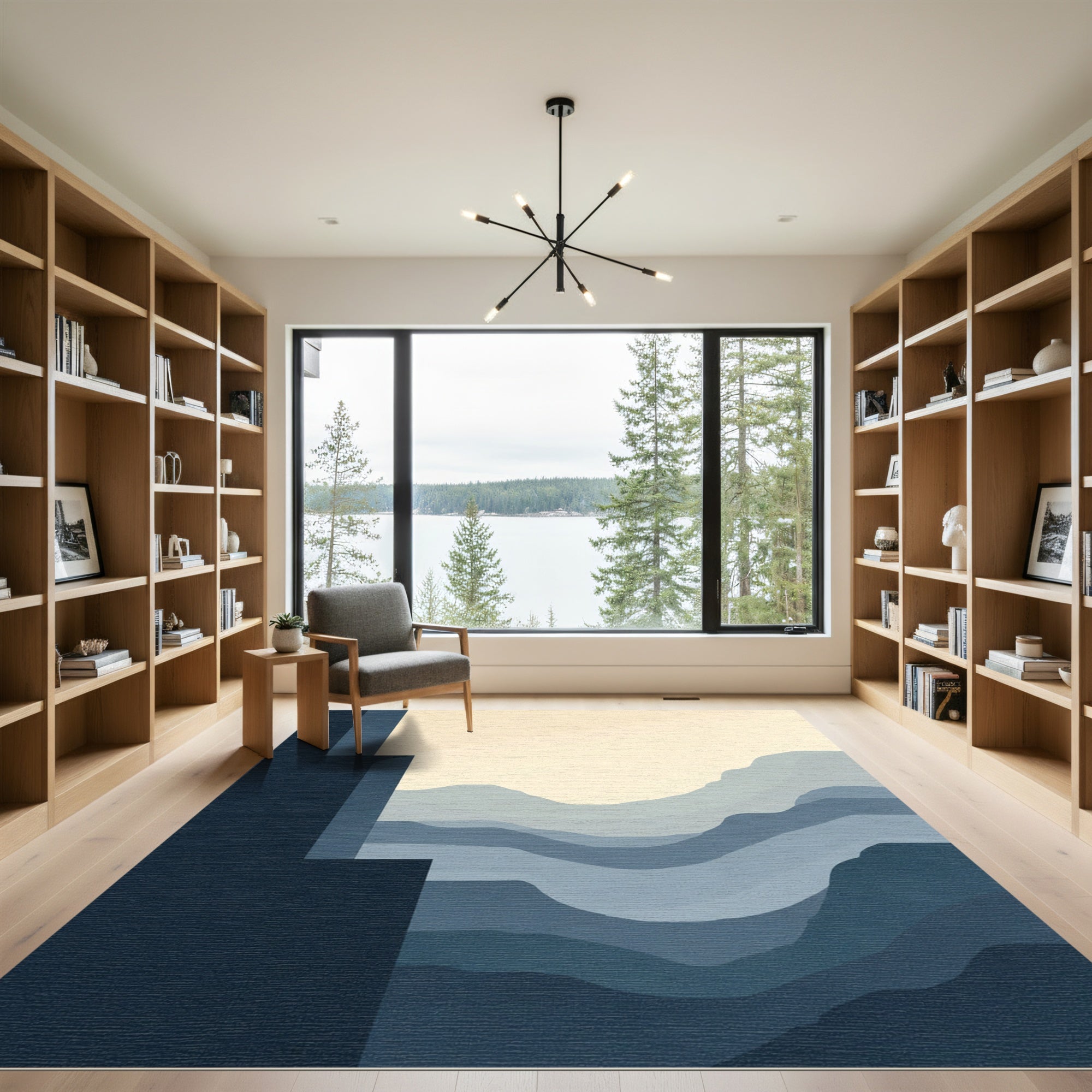Layered Blue Mountain Landscape Rug
