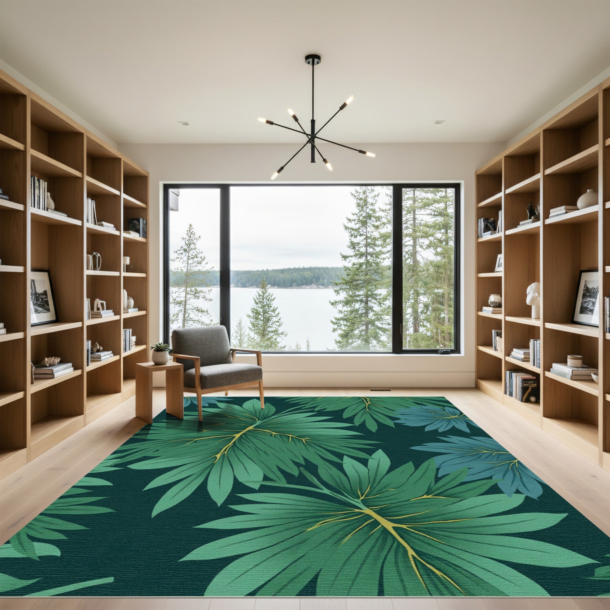 Verdant Green Tropical Leaf Canopy Rug