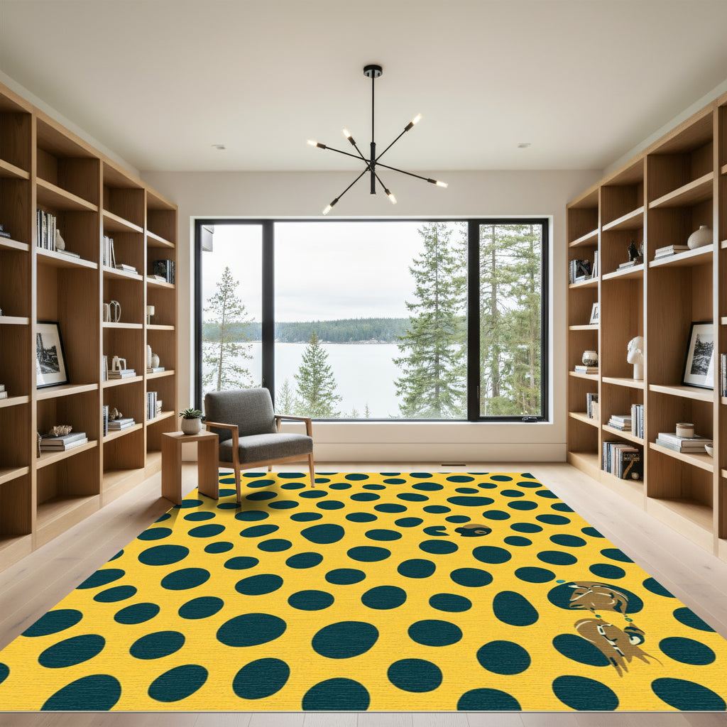 Yellow Teal Polka Dot Animal Print Rug