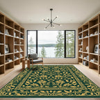Emerald Gold Floral Vine Border Rug