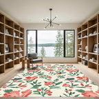 Coral Floral and Bird Garden Rug