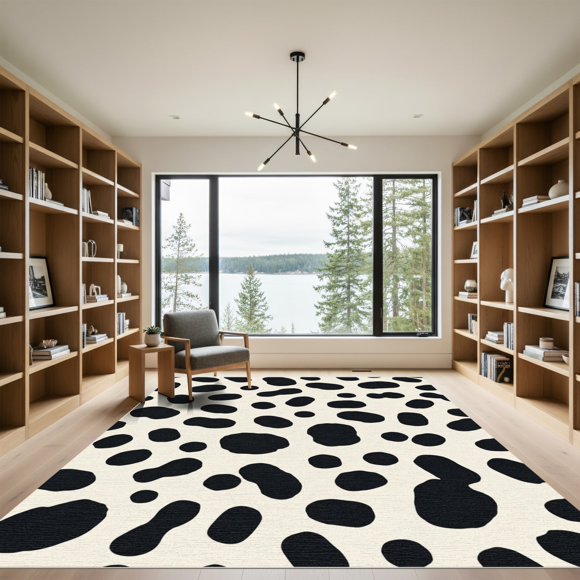 Black White Spotty Organic Texture Rug