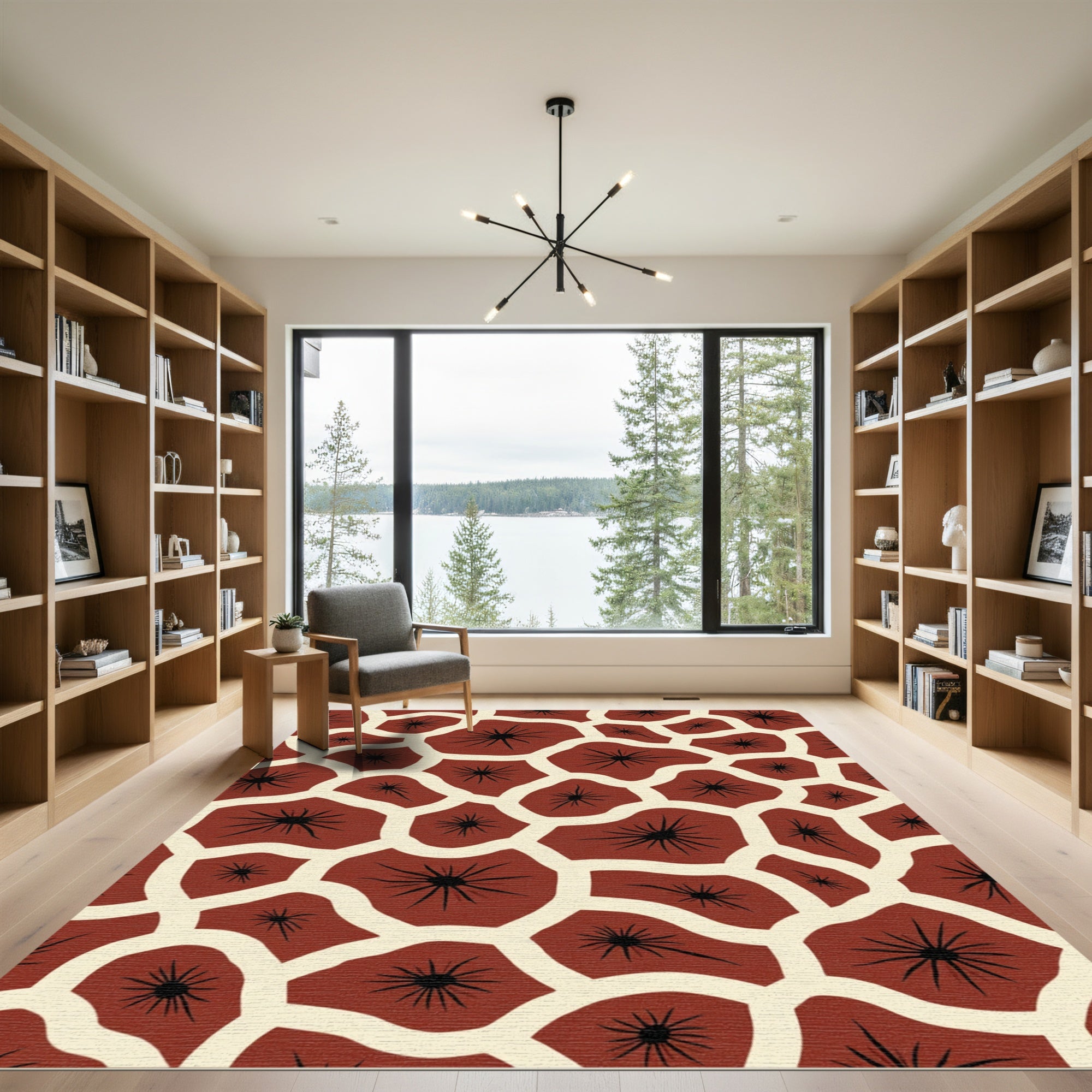Red Brown Abstract Animal Print Rug