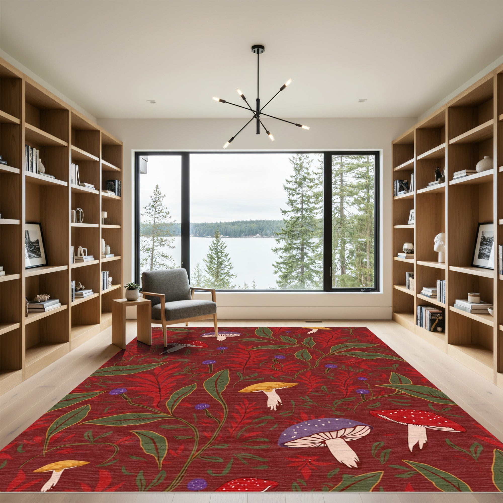 Whimsical Mushroom Folklore Red Rug