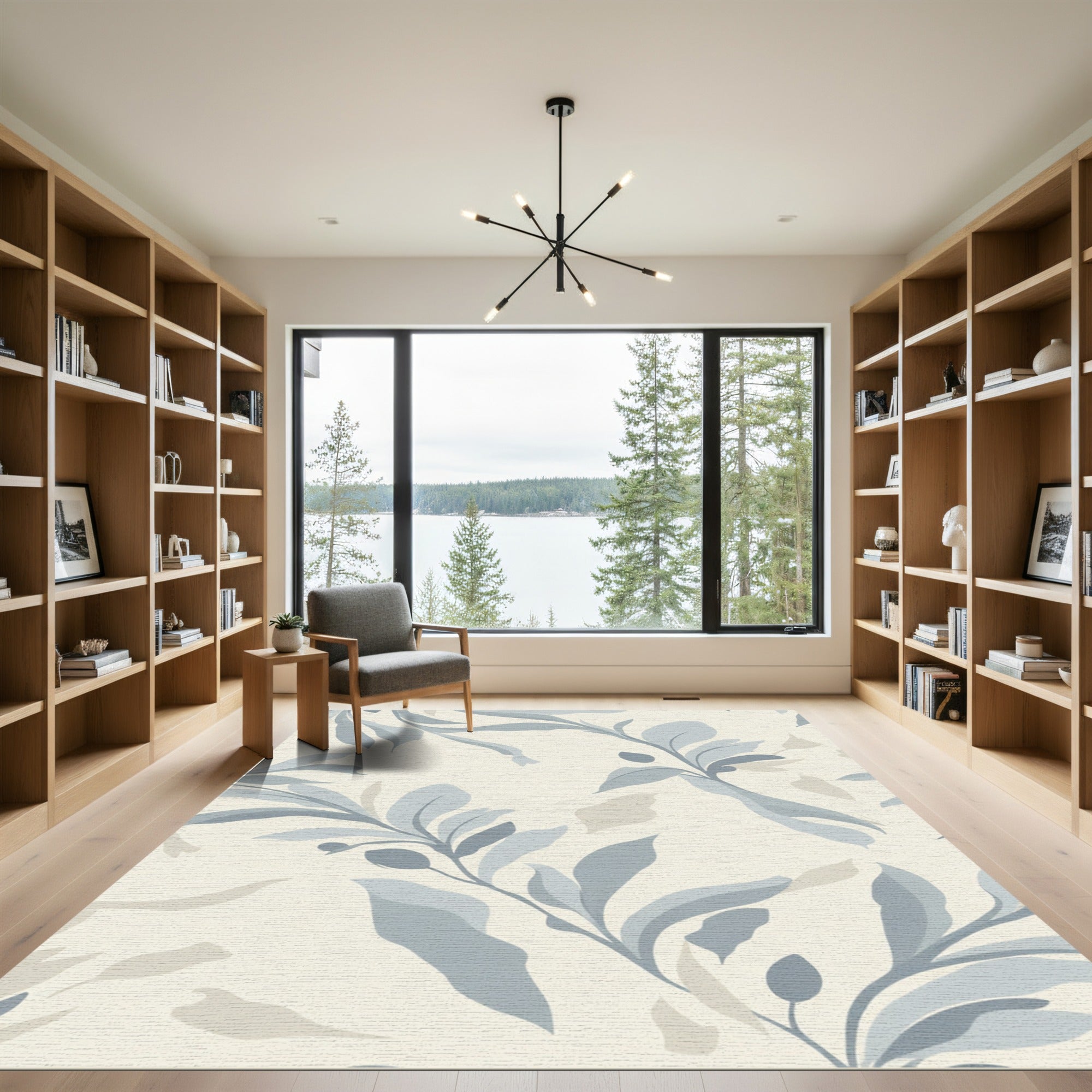 Soft Blue Laurel Leaf Vines Rug