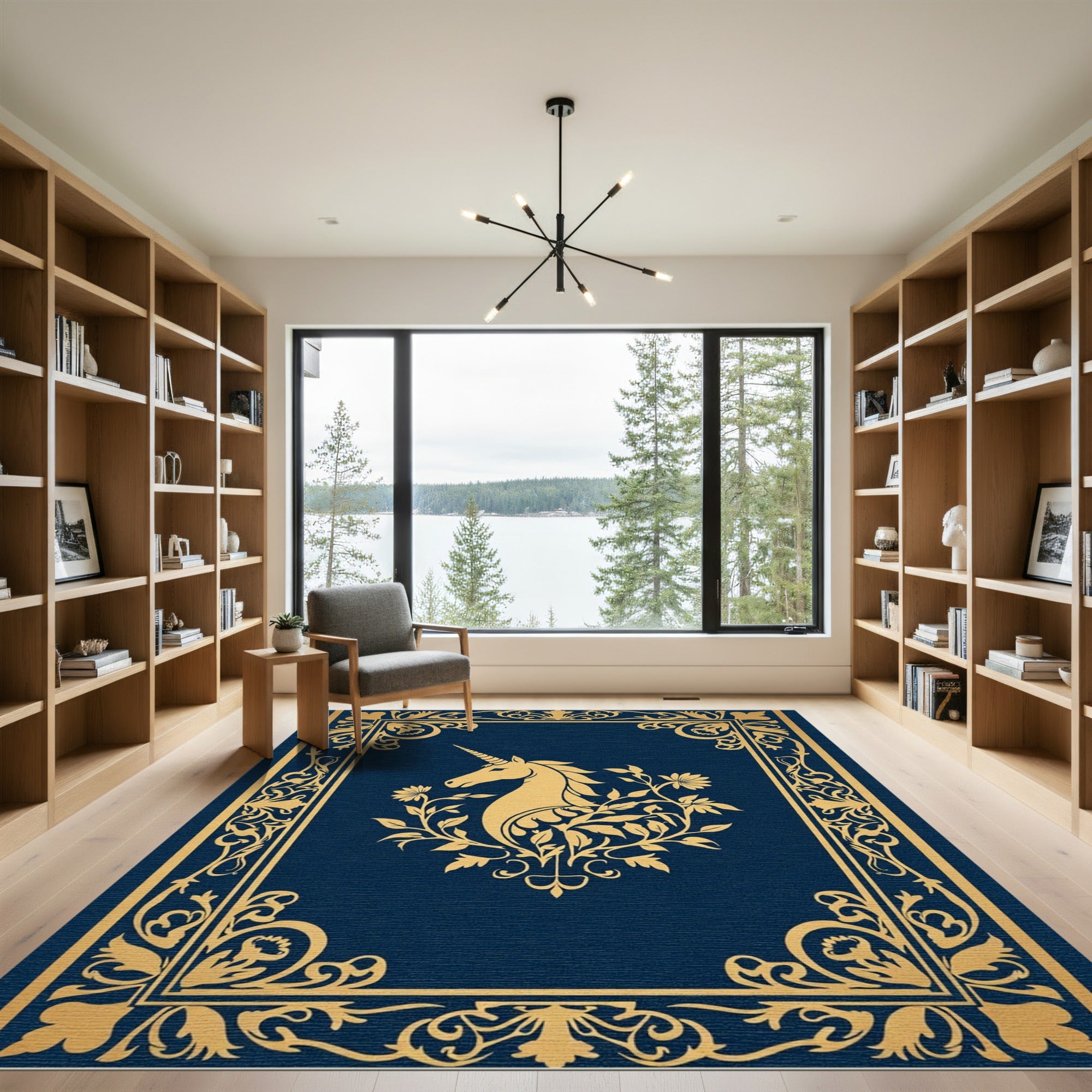 Golden Unicorn Floral Border Rug