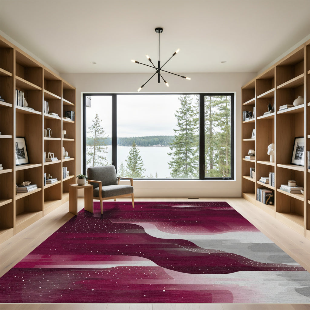 Crimson White Stardust Nebula Abstract Rug