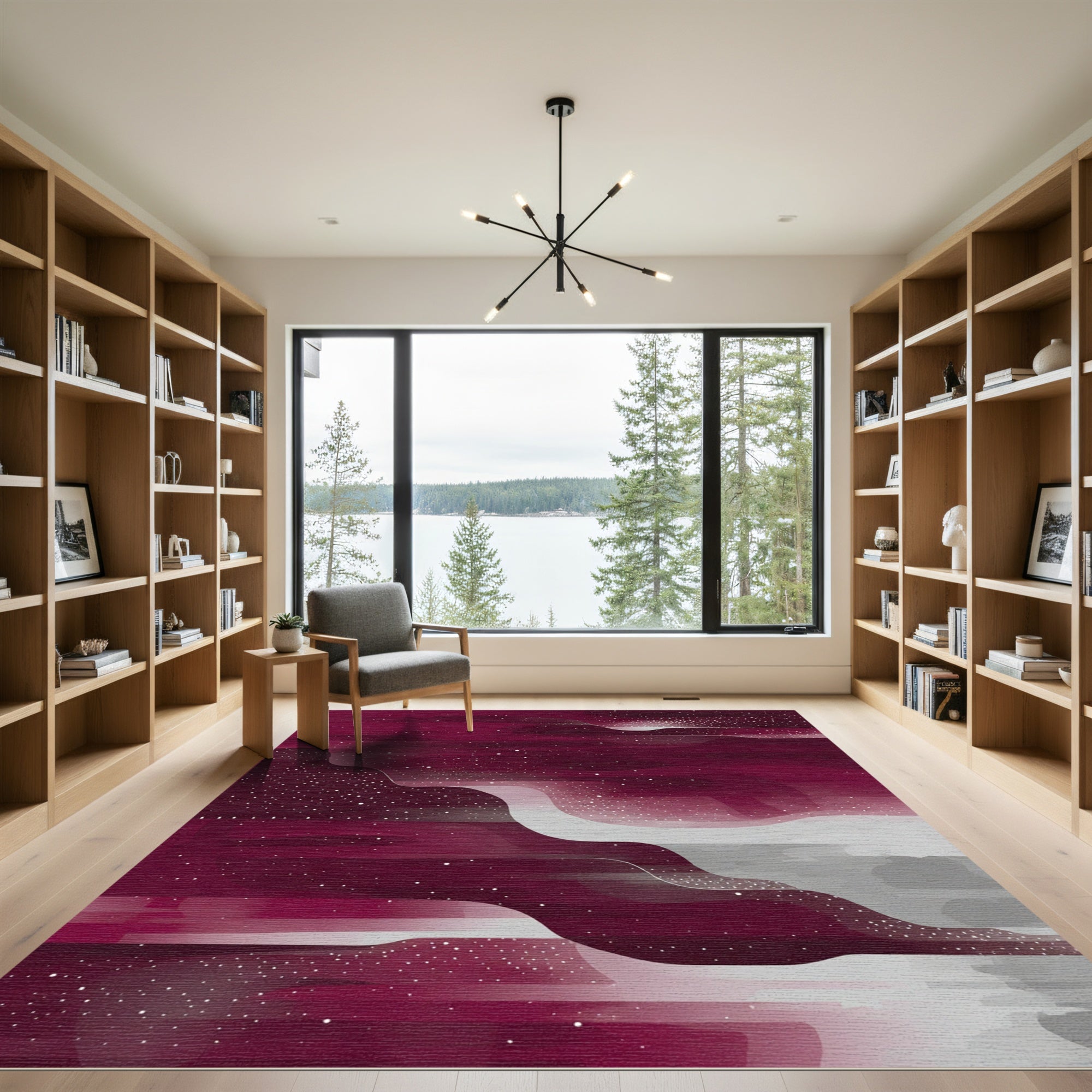 Crimson White Stardust Nebula Abstract Rug