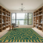 Emerald Gold Abstract Swirls Rug