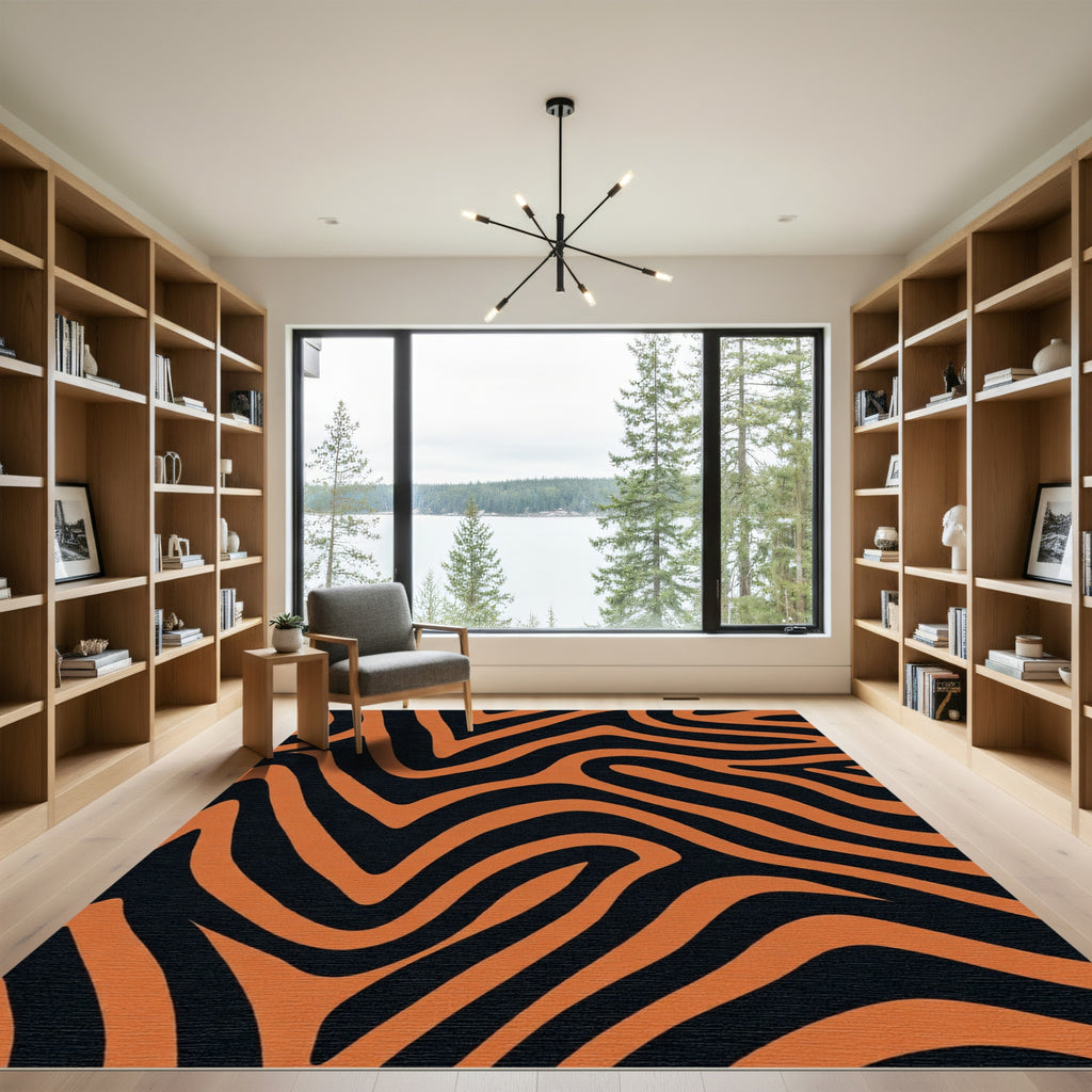 Bold Orange Black Abstract Stripes Rug