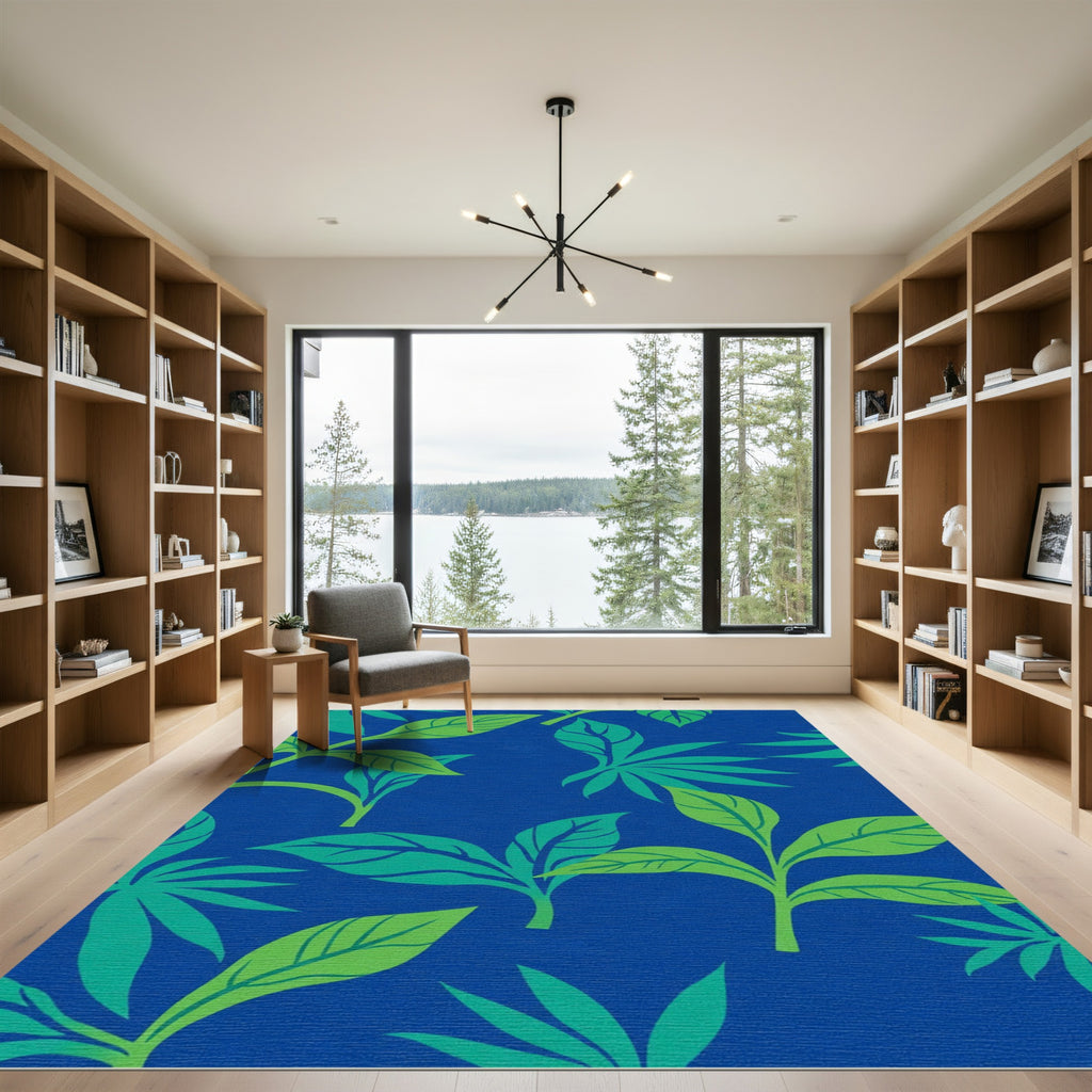 Vibrant Blue Green Leafy Canopy Rug