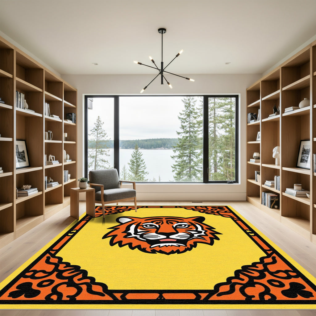 Orange Tiger Face Yellow Border Rug